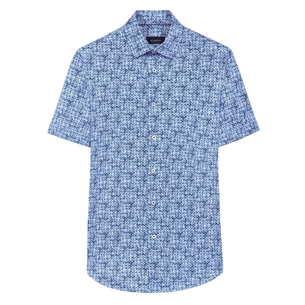 Bugatchi Miles Diamond Print OoohCotton Short Sleeve Shirt in Blue, Size L​